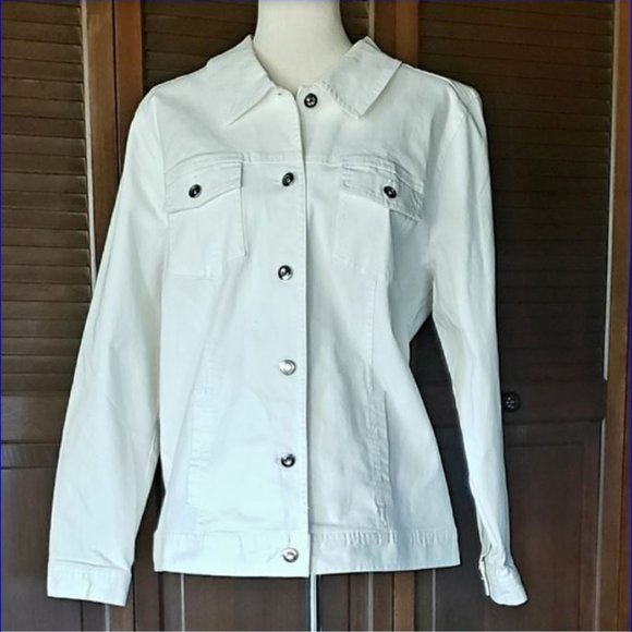 D&Co - Stretch Twill Jean Jacket with Bling Buttons - White - XL - EUC - Picture 6 of 13